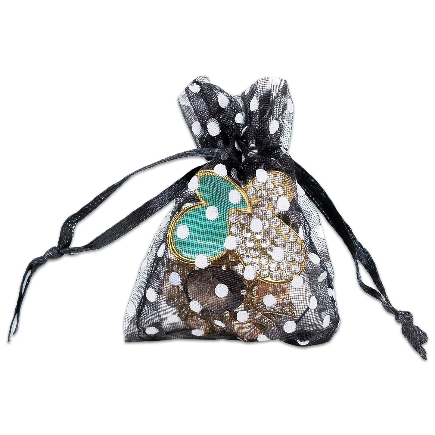 Black with White Polka Dot Organza Drawstring Pouch Gift Bags