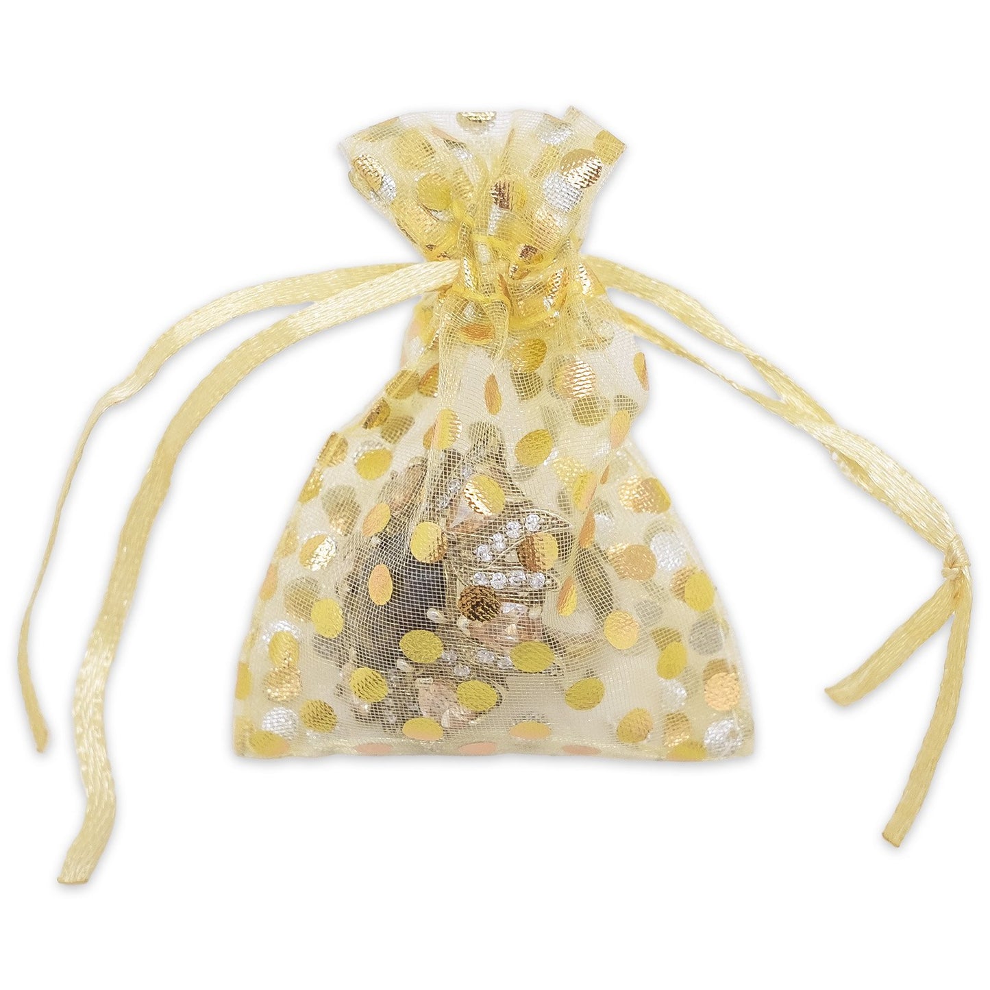 Gold with Gold Polka Dot Organza Drawstring Pouch Gift Bags