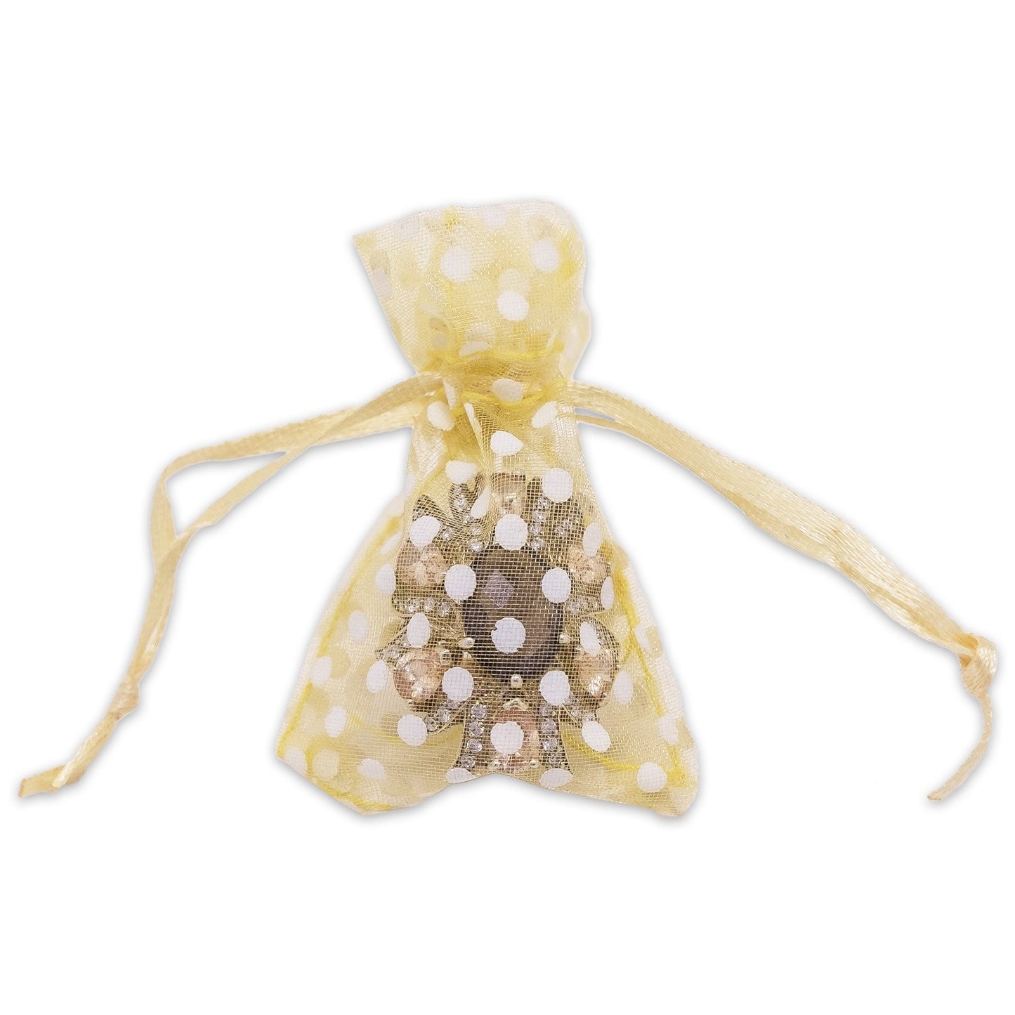 Gold with White Polka Dot Organza Drawstring Pouch Gift Bags