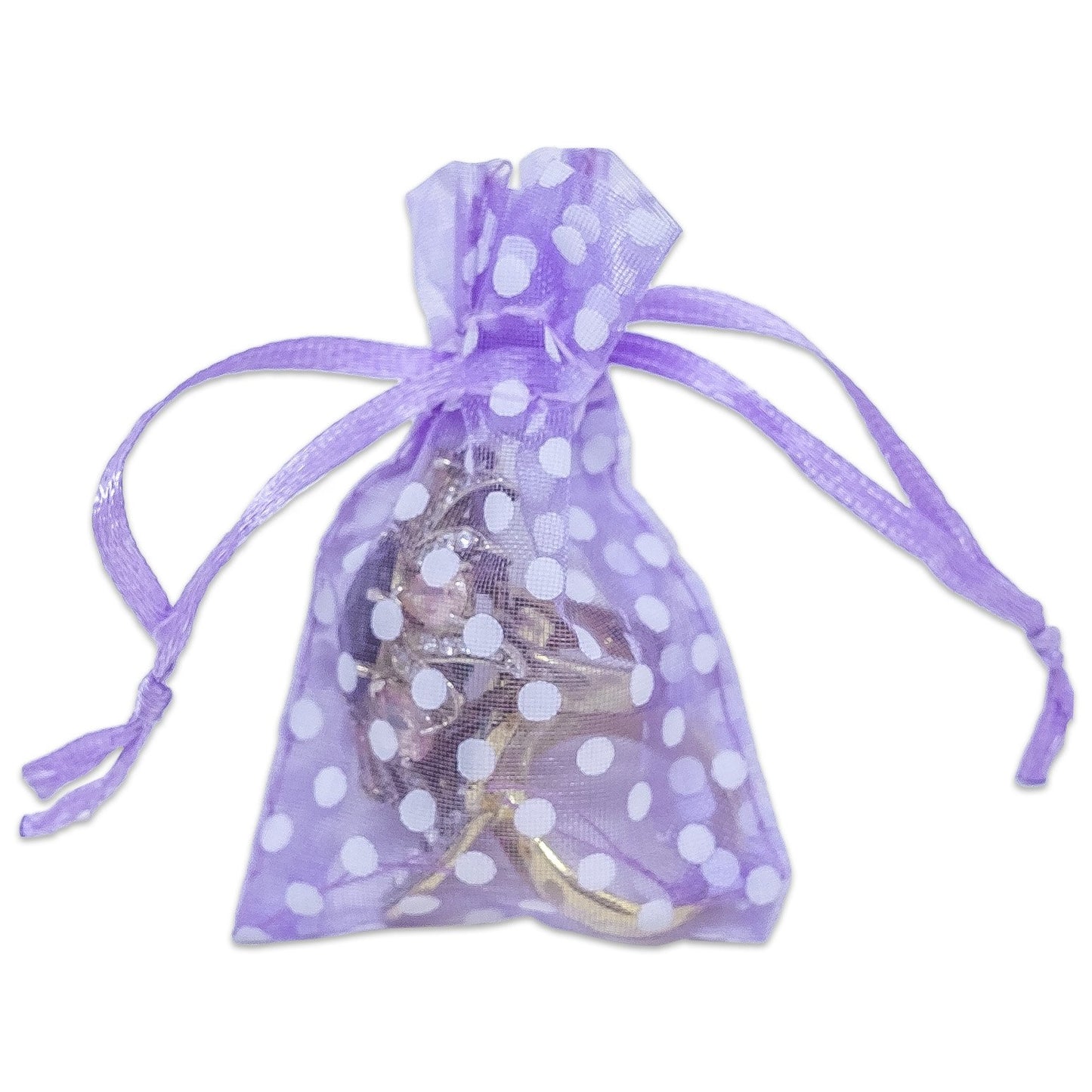 Lavender with White Polka Dot Organza Drawstring Pouch Gift Bags
