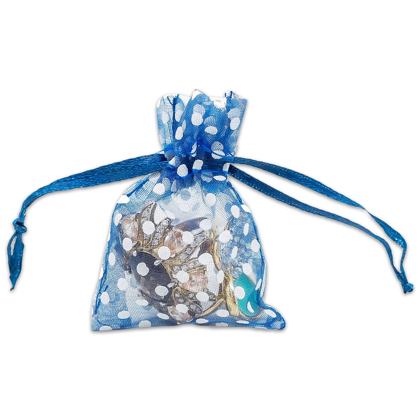 Navy with White Polka Dot Organza Drawstring Pouch Gift Bags