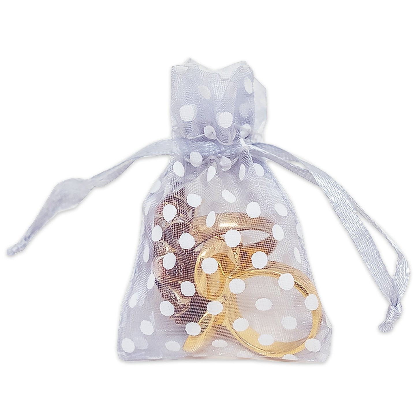 Silver with White Polka Dot Organza Drawstring Pouch Gift Bags