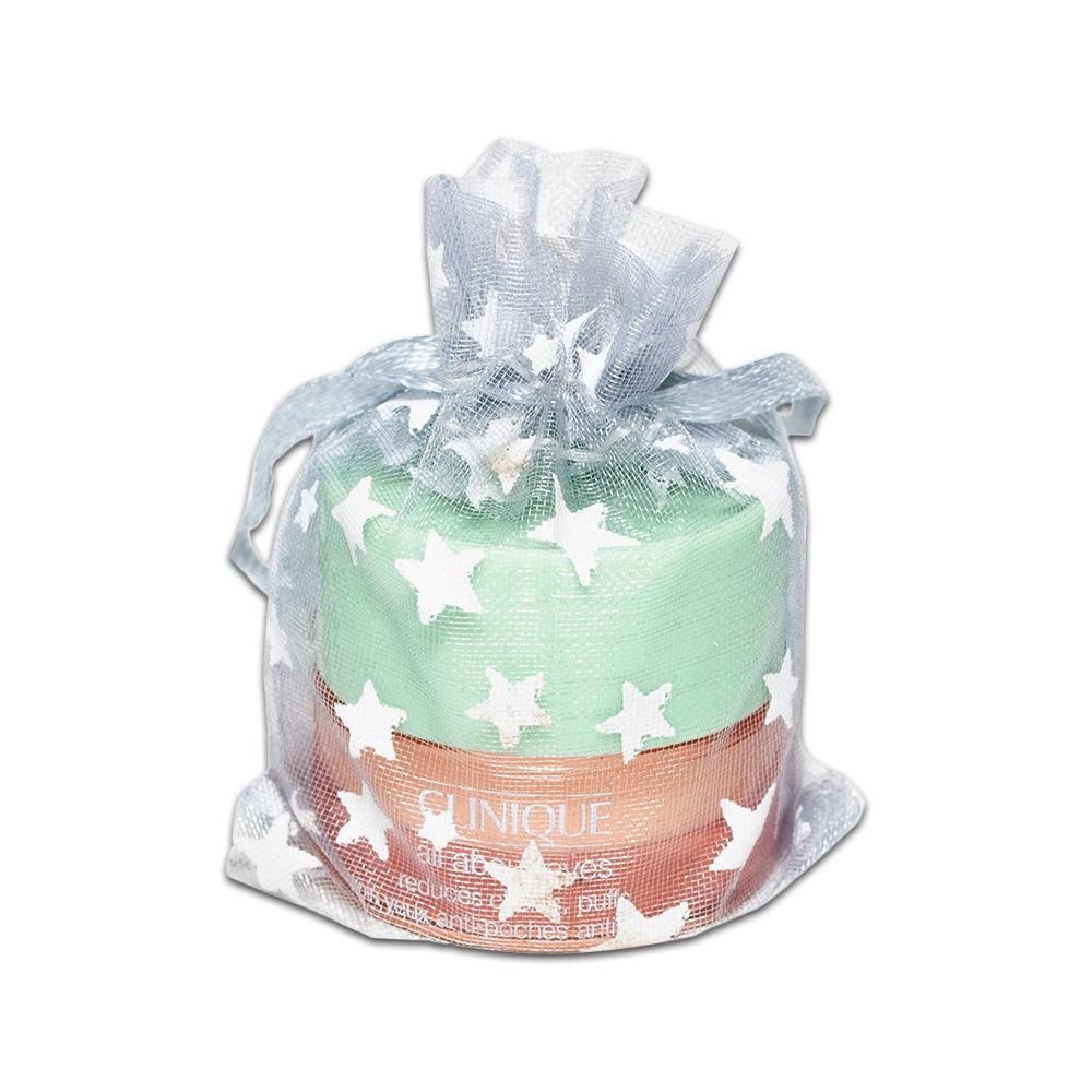 Silver with White Star Organza Drawstring Pouch Gift Bags