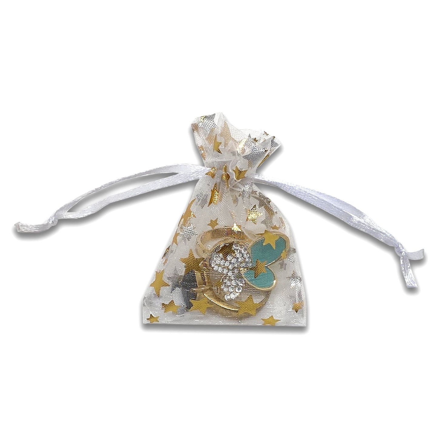 White with Gold Star Organza Drawstring Pouch Gift Bags