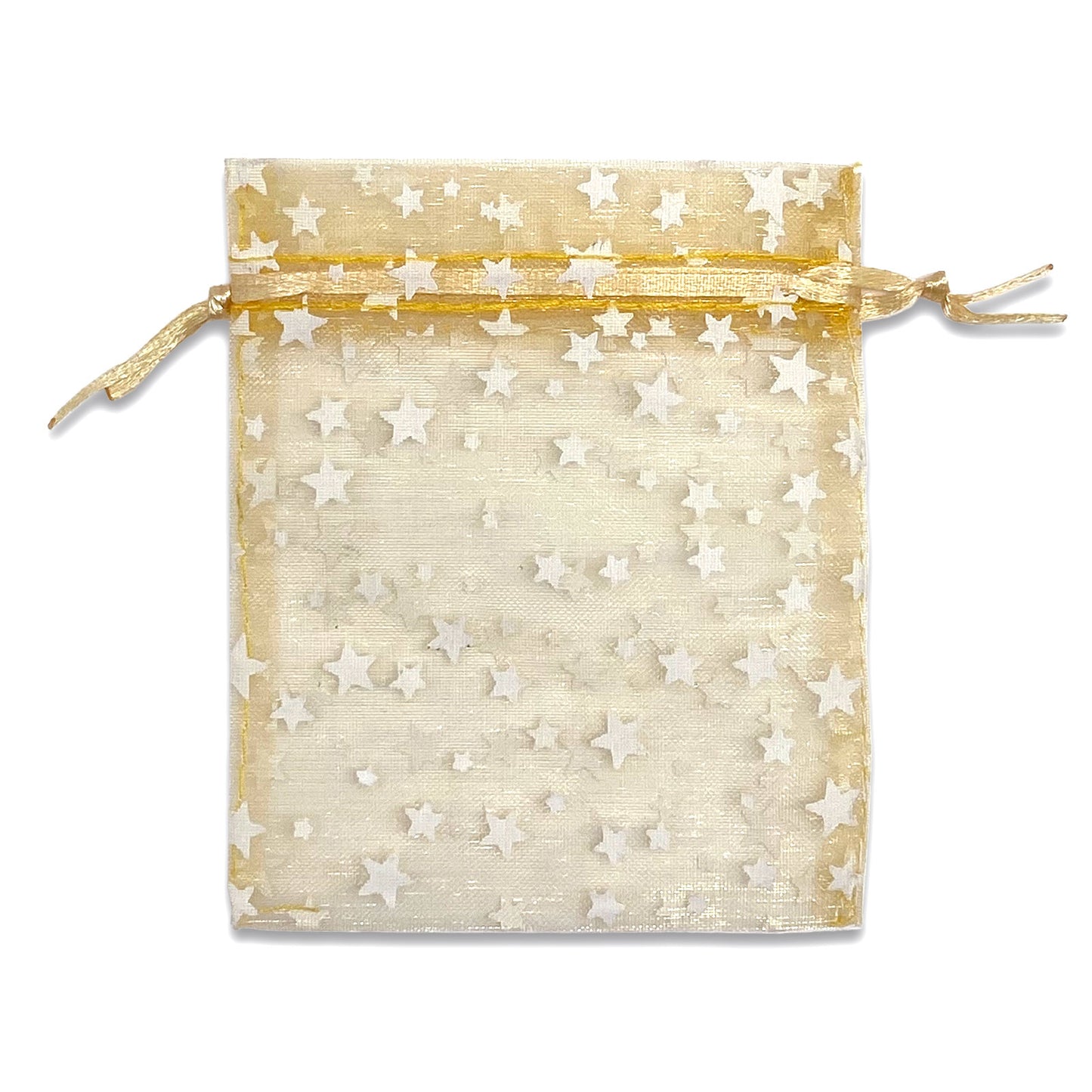 Gold with White Star Organza Drawstring Pouch Gift Bags