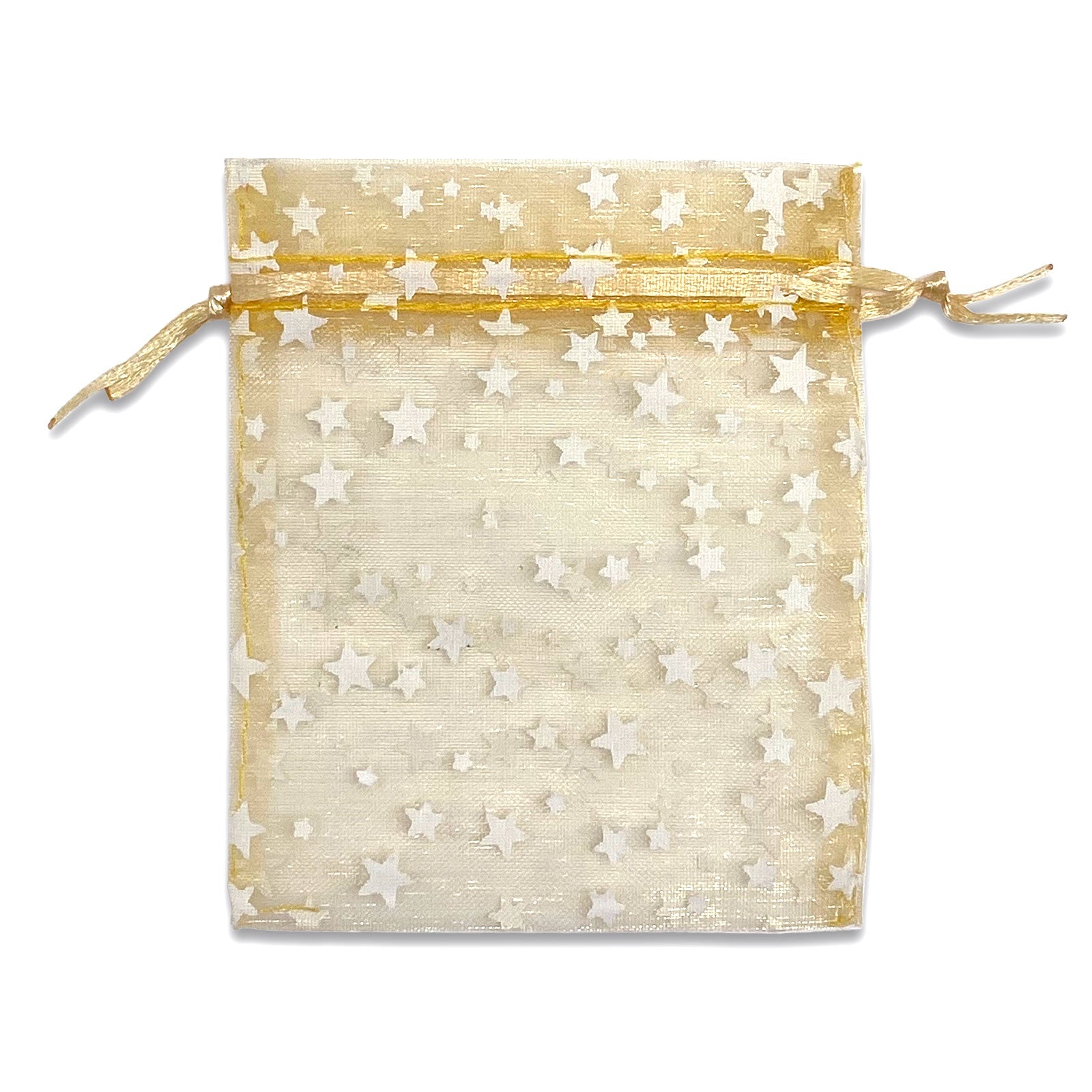 Gold with White Star Organza Drawstring Pouch Gift Bags
