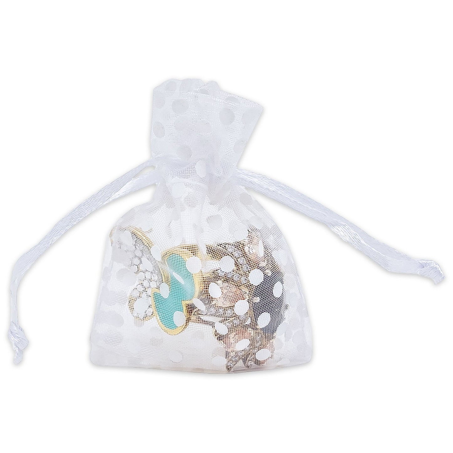 White with White Polka Dot Organza Drawstring Pouch Gift Bags