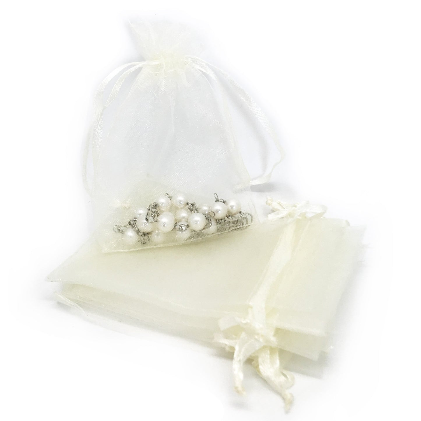 Cream Color Organza Drawstring Pouches