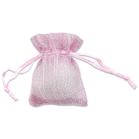 Pink Striped Weave Organza Drawstring Pouch Gift Bags