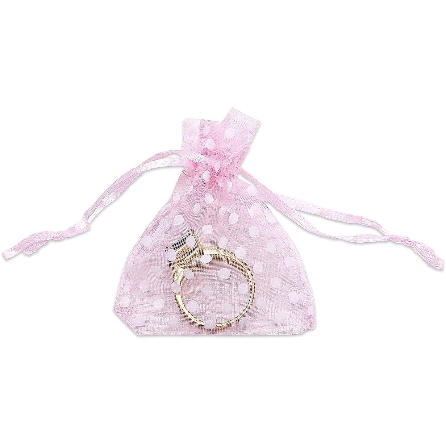 Pink with White Polka Dot Organza Drawstring Pouch Gift Bags