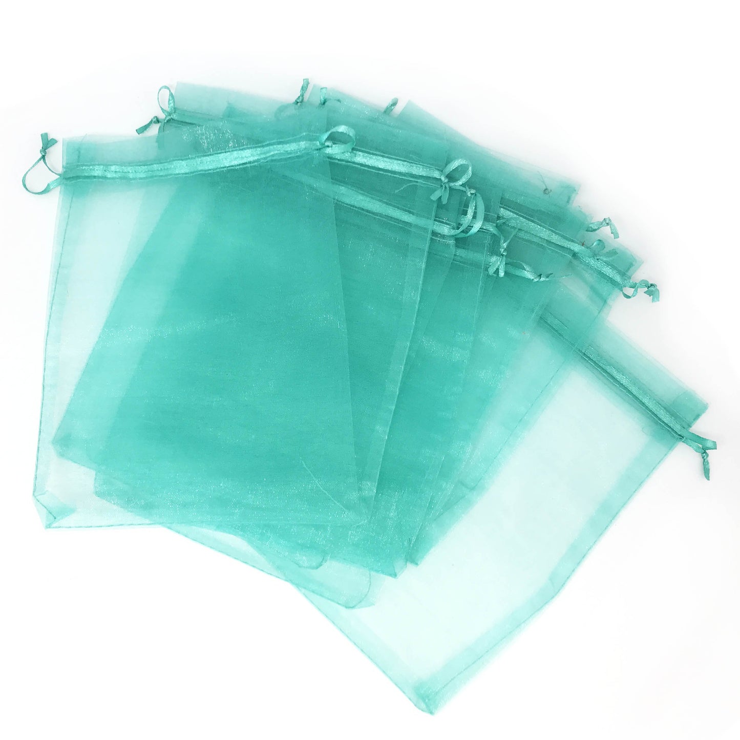 Teal Green Organza Drawstring Pouches