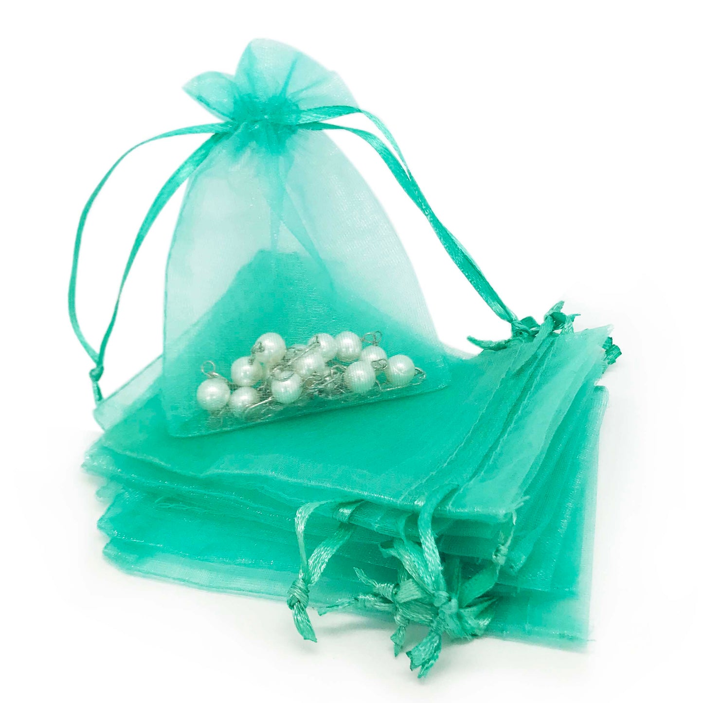 Teal Green Organza Drawstring Pouches