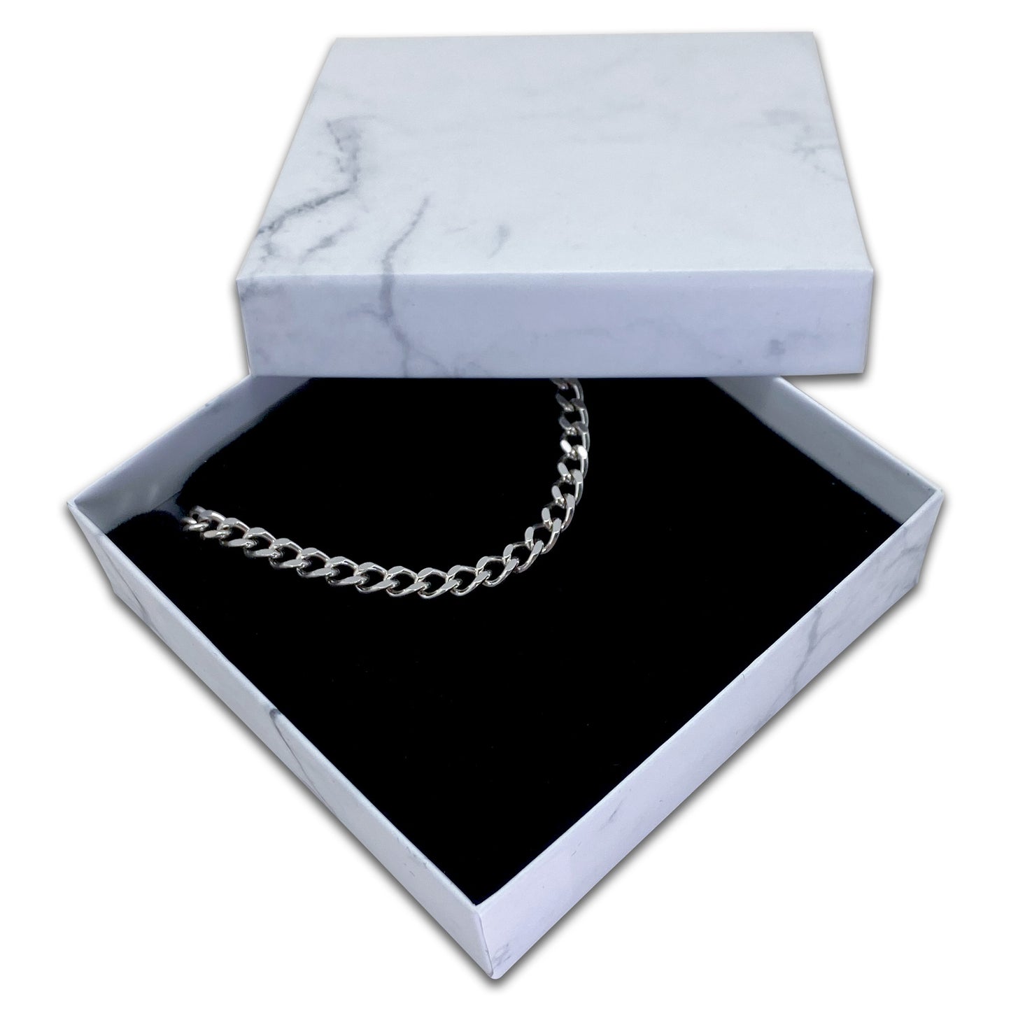 3 1/2" x 3 1/2" Marble White Pendant Necklace Paper Box with Black Foam Insert