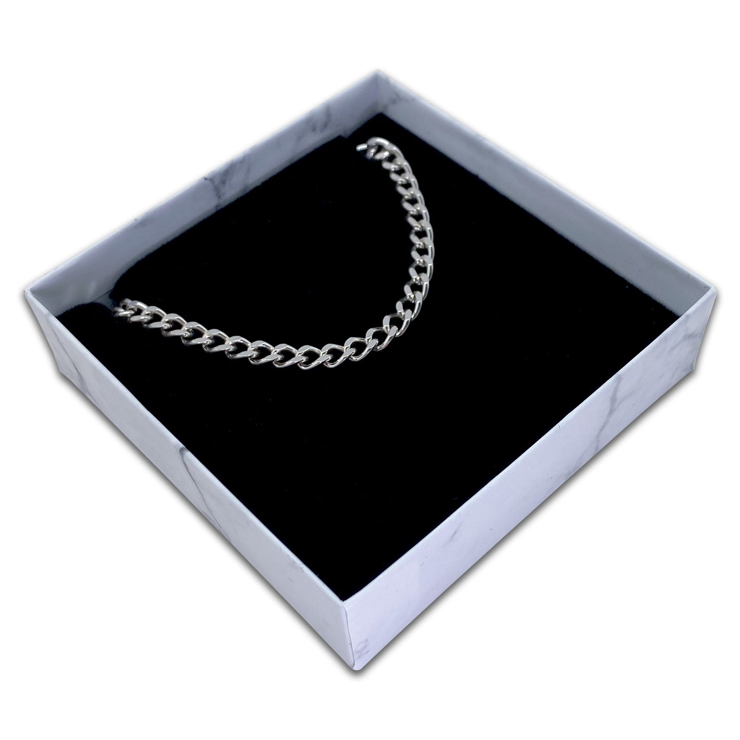 3 1/2" x 3 1/2" Marble White Pendant Necklace Paper Box with Black Foam Insert