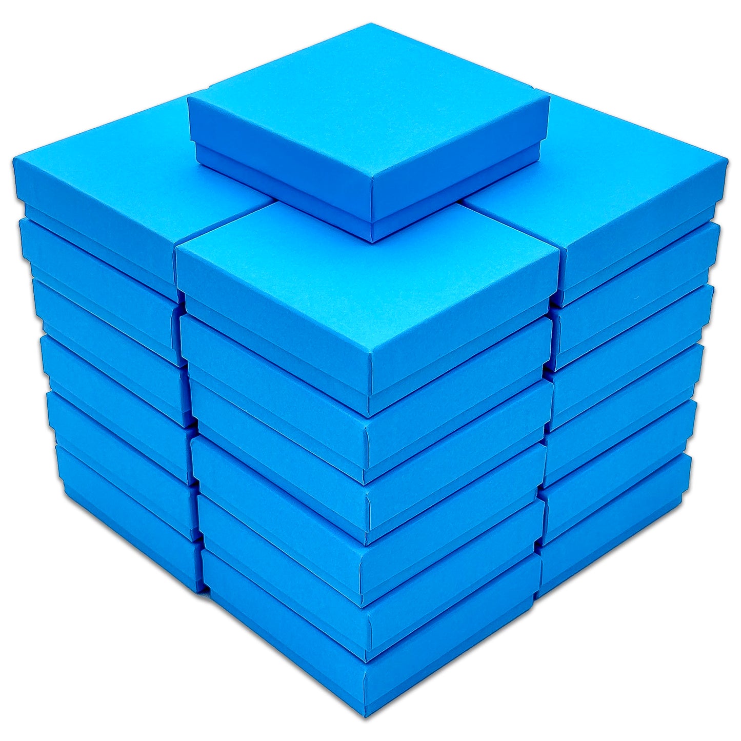 3 1/2" x 3 1/2" x 1" Azure Blue Cotton Filled Paper Box