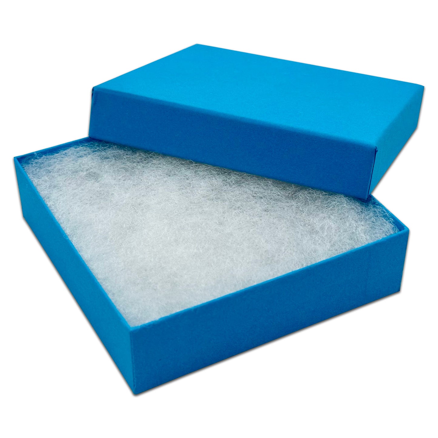 3 1/2" x 3 1/2" x 1" Azure Blue Cotton Filled Paper Box