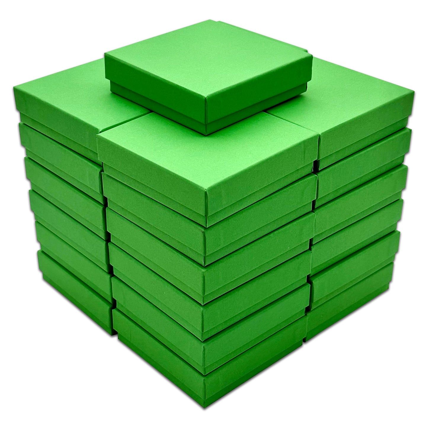 3 1/2" x 3 1/2" x 1" Light Green Cotton Filled Paper Box