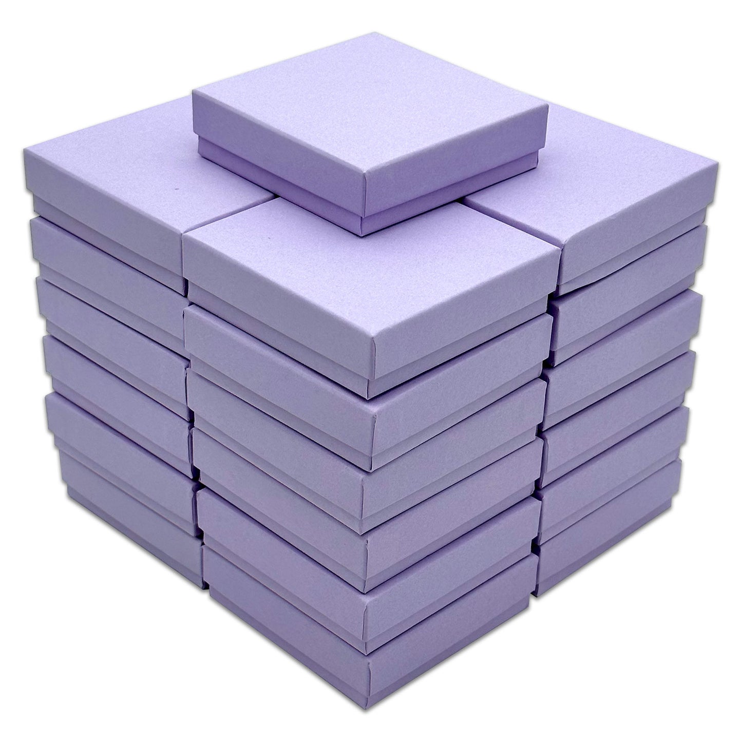 3 1/2" x 3 1/2" x 1" Light Lavender Cotton Filled Paper Box