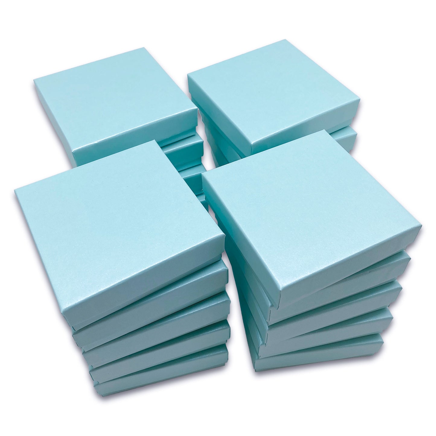 3 1/2" x 3 1/2" x 1" Light Pearl Teal Cotton Filled Paper Box