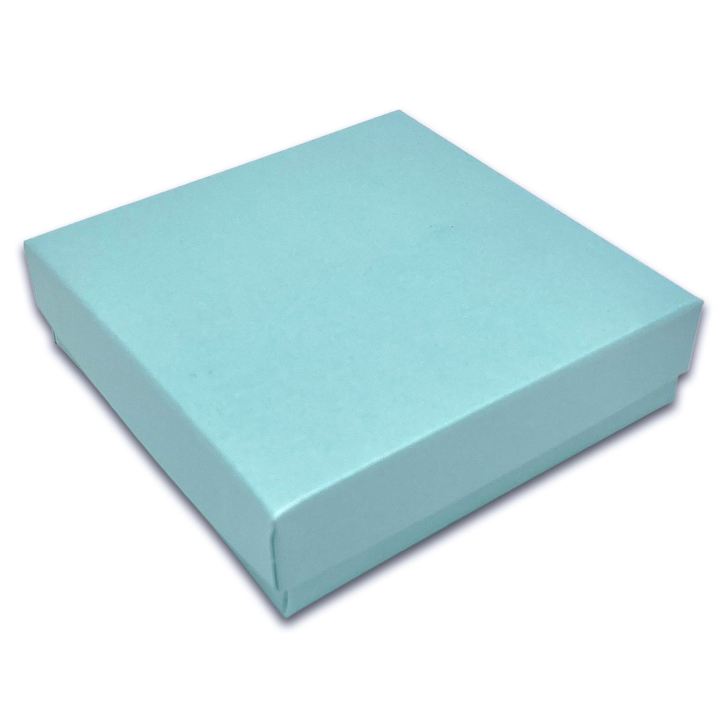 3 1/2" x 3 1/2" x 1" Light Pearl Teal Cotton Filled Paper Box