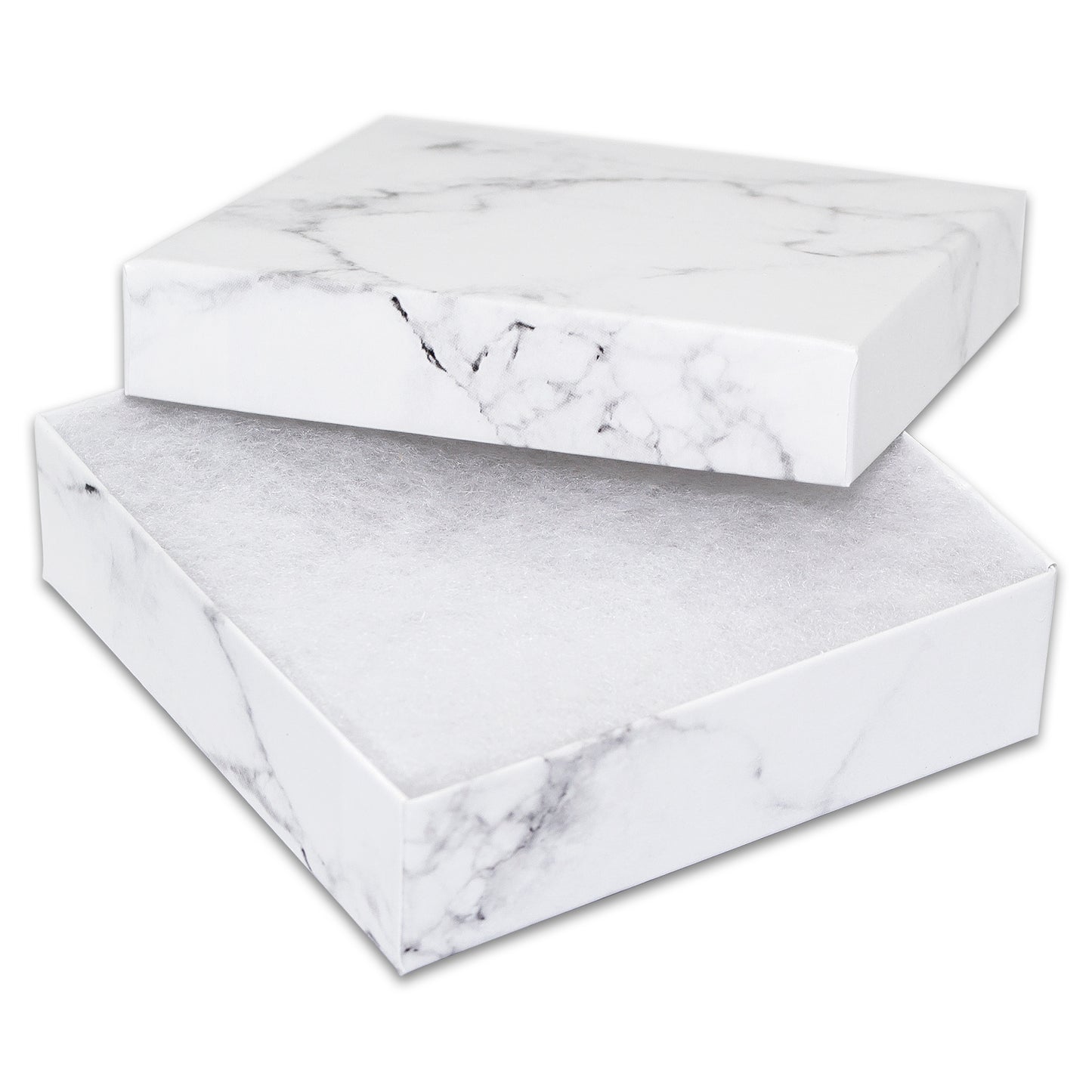 3 1/2" x 3 1/2" x 1" Marble White Cotton Filled Paper Box