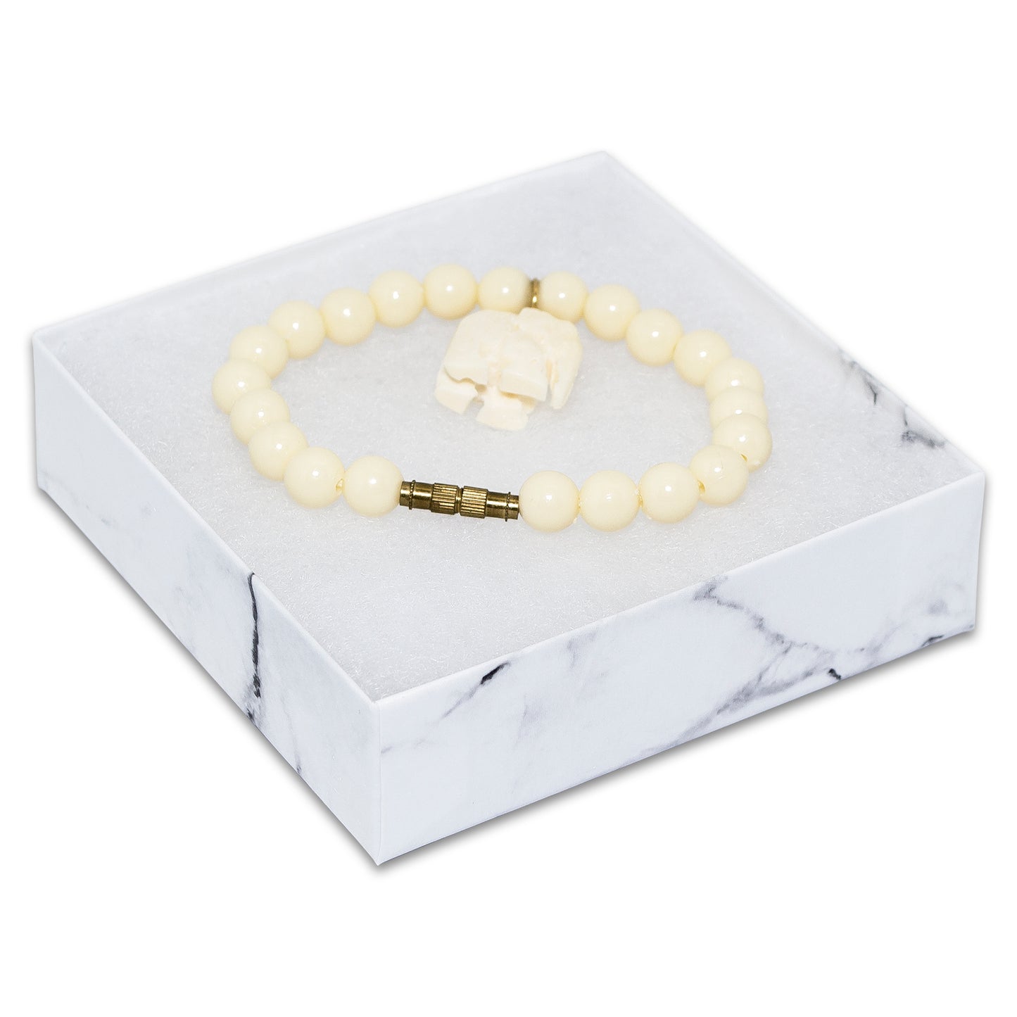 3 1/2" x 3 1/2" x 1" Marble White Cotton Filled Paper Box