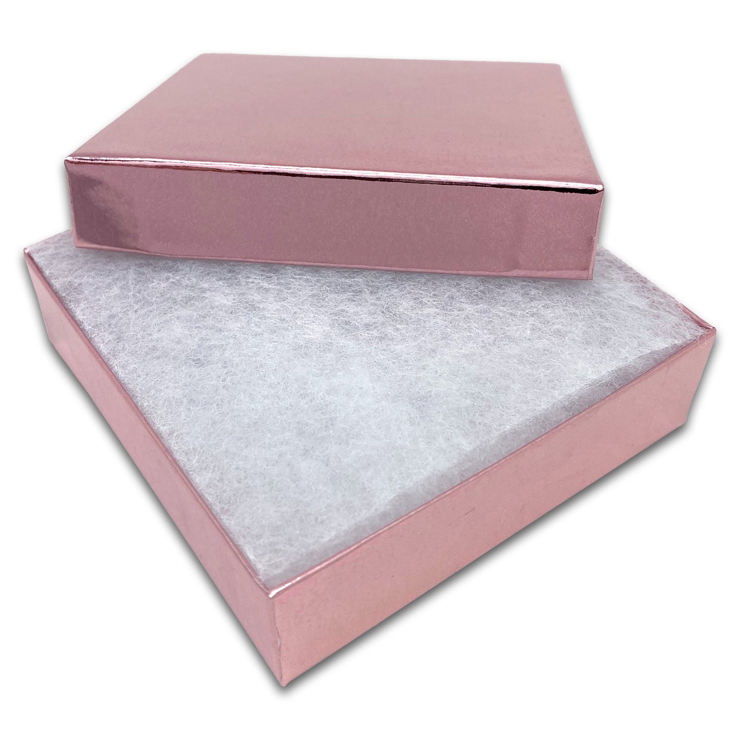 3 1/2" x 3 1/2" x 1" Metallic Rose Gold Cotton Filled Paper Box