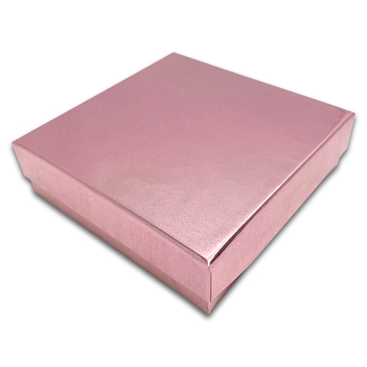 3 1/2" x 3 1/2" x 1" Metallic Rose Gold Cotton Filled Paper Box