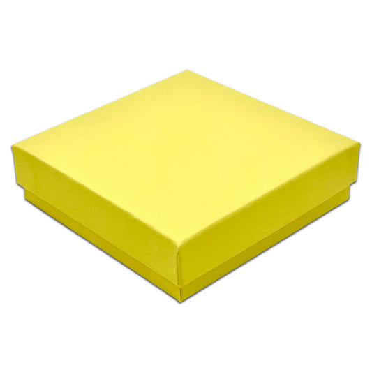 3 1/2" x 3 1/2" x 1" Mustard Yellow Cotton Filled Paper Box