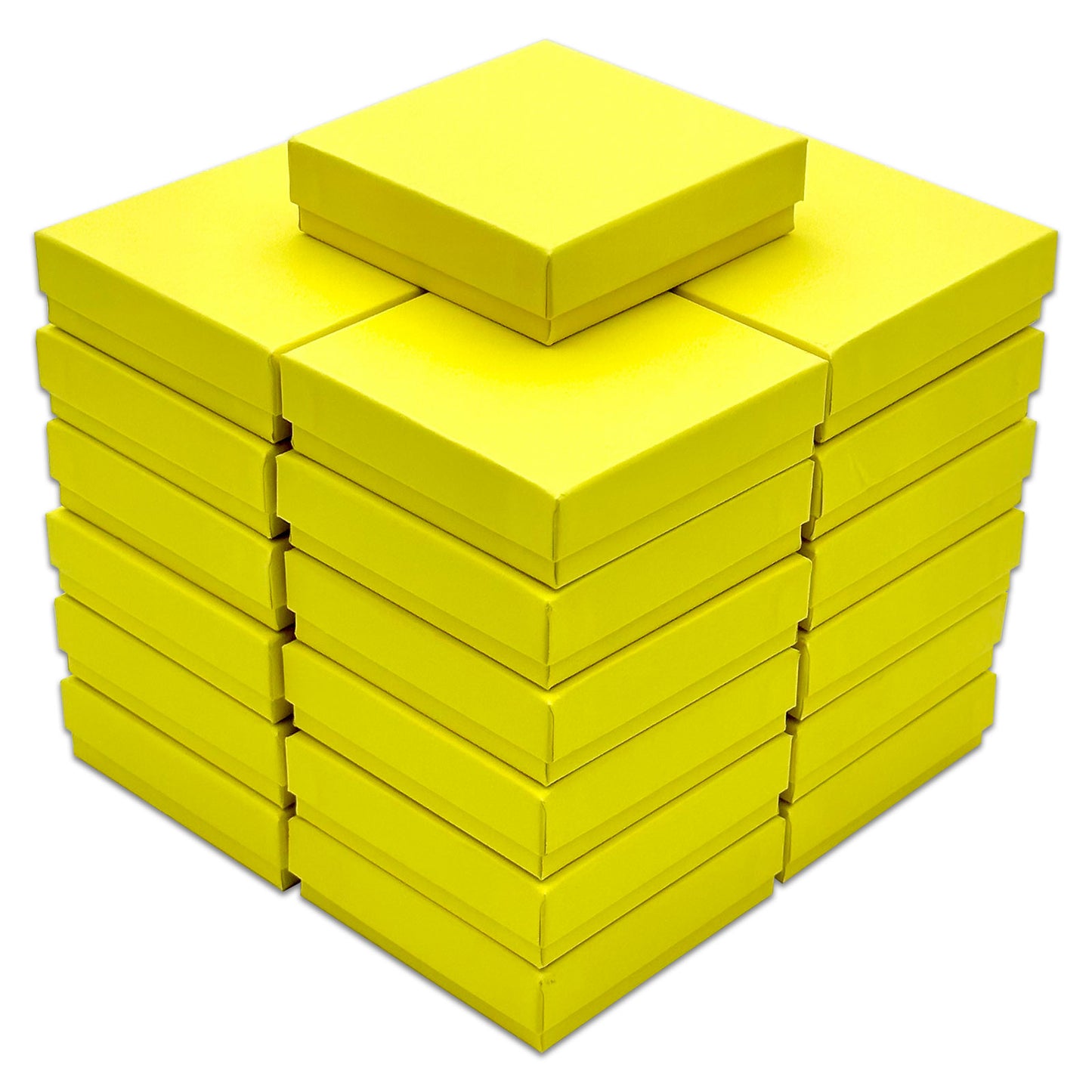 3 1/2" x 3 1/2" x 1" Mustard Yellow Cotton Filled Paper Box