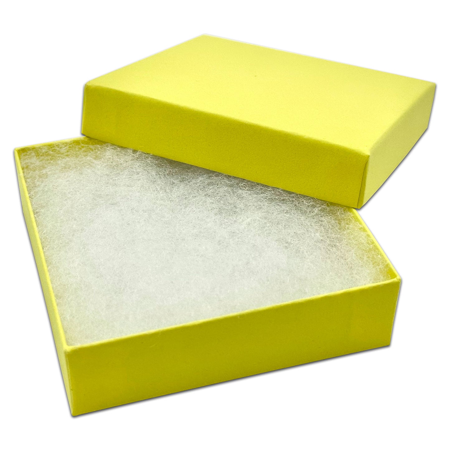 3 1/2" x 3 1/2" x 1" Mustard Yellow Cotton Filled Paper Box