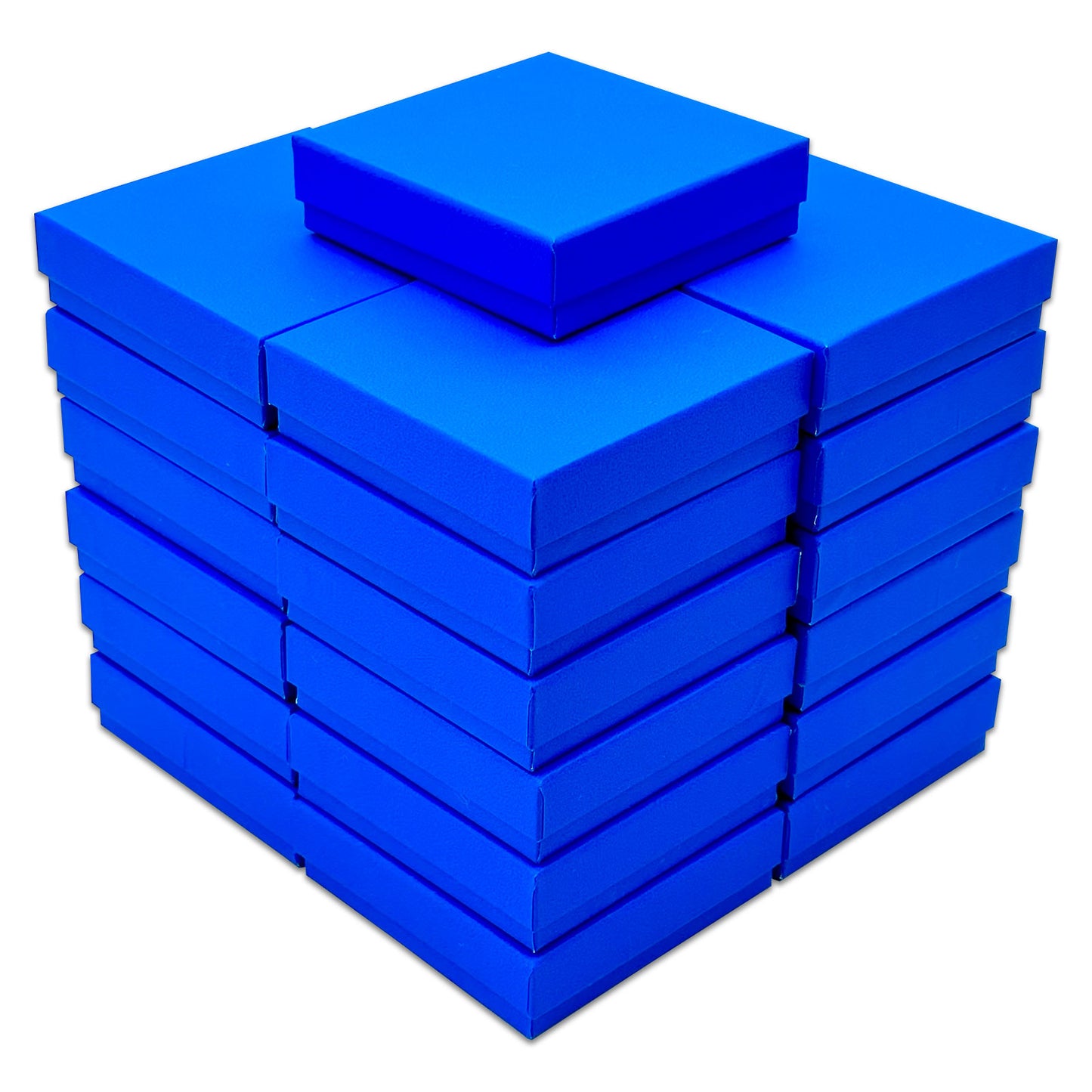 3 1/2" x 3 1/2" x 1" Neon Blue Cotton Filled Paper Box