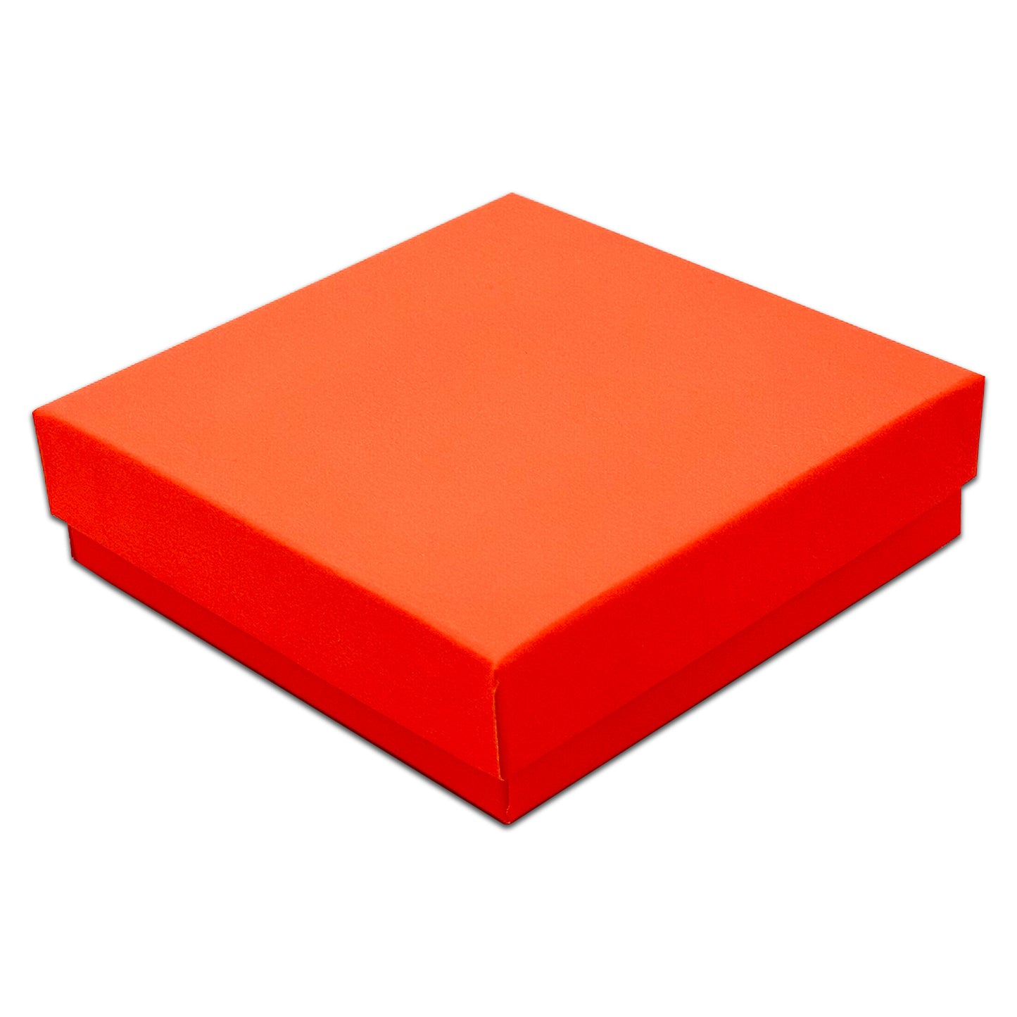 3 1/2" x 3 1/2" x 1" Neon Orange Cotton Filled Paper Box