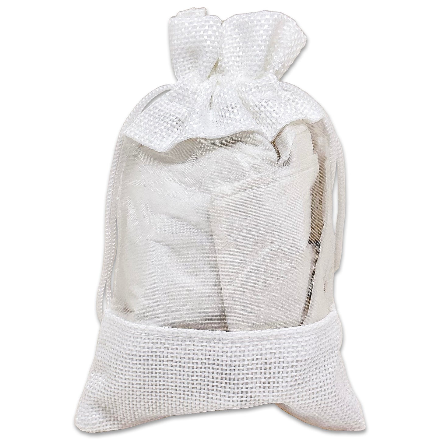 3 1/2" x 5 1/2" White Linen Burlap and Sheer Organza Gift Bag