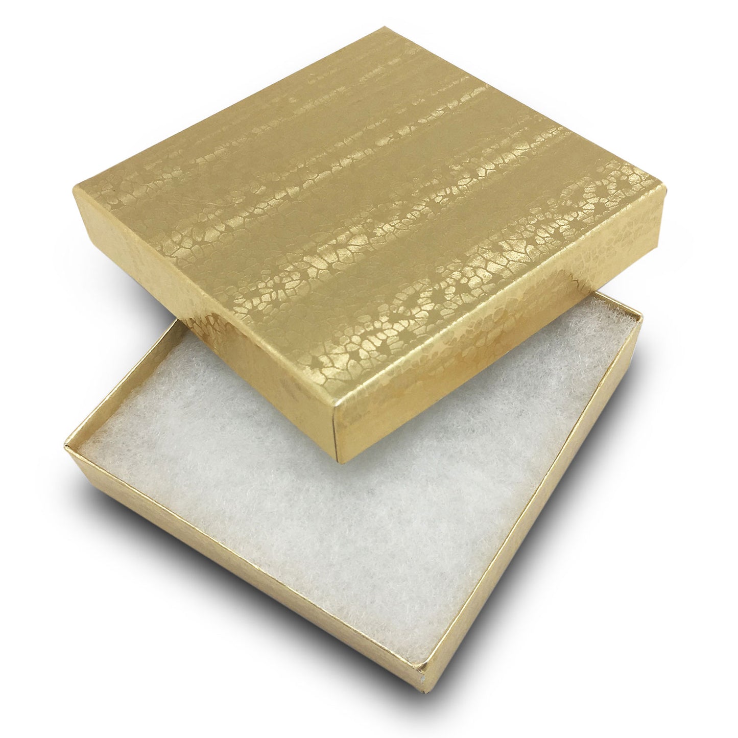 3 1/2" x 3 1/2" x 1" Gold Cotton Filled Paper Box