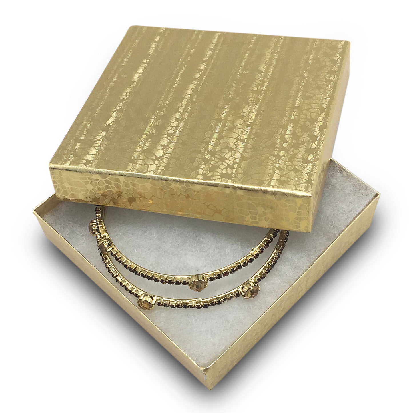 3 1/2" x 3 1/2" x 1" Gold Cotton Filled Paper Box