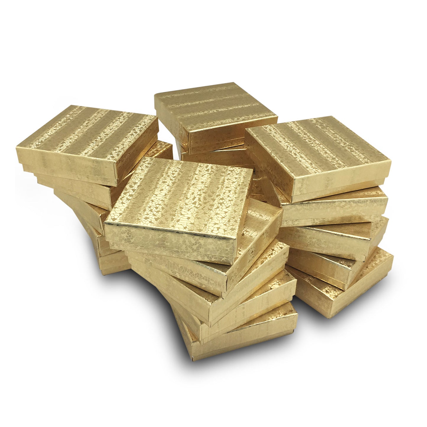 3 1/2" x 3 1/2" x 1" Gold Cotton Filled Paper Box