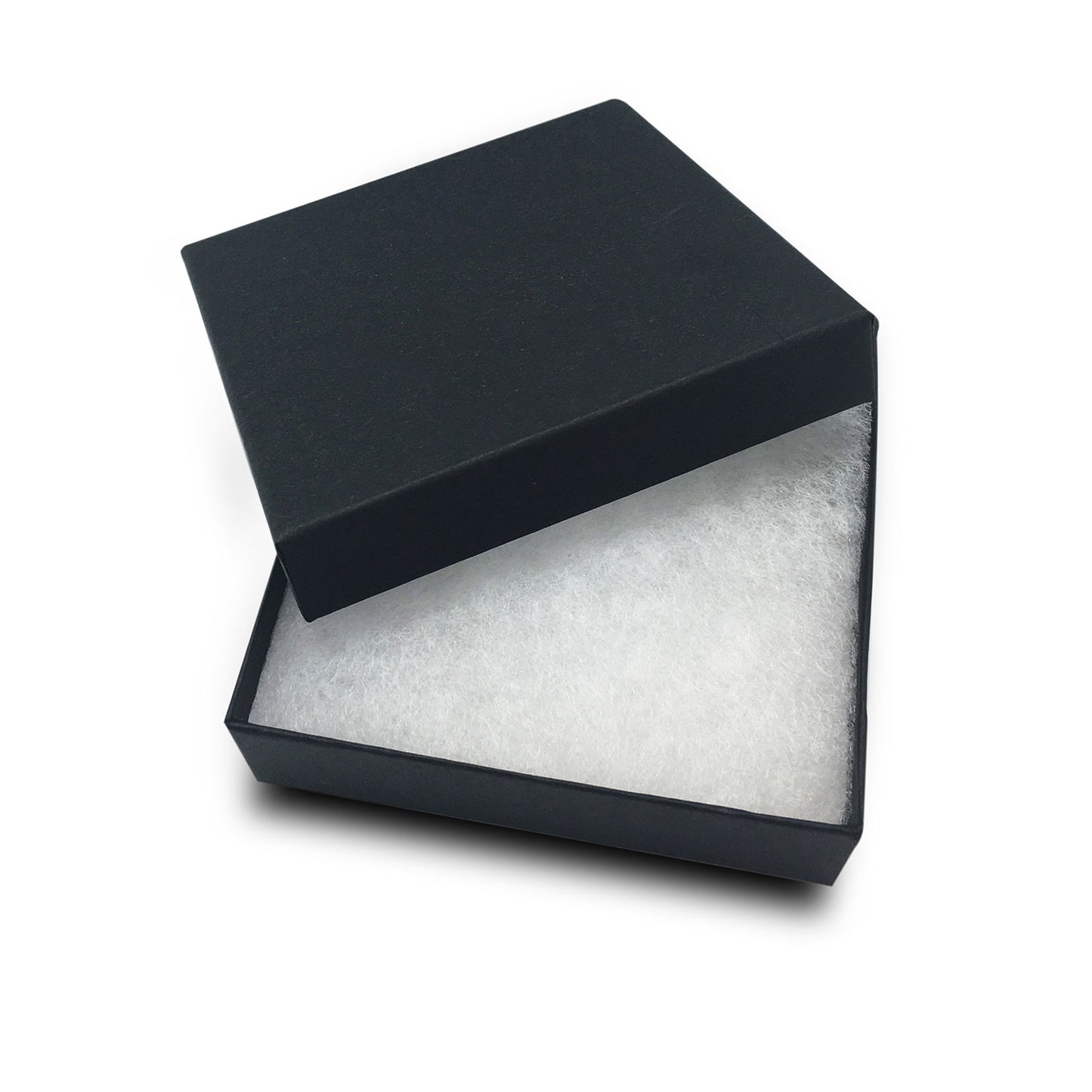 3 1/2" x 3 1/2" x 1" Black Cotton Filled Paper Box