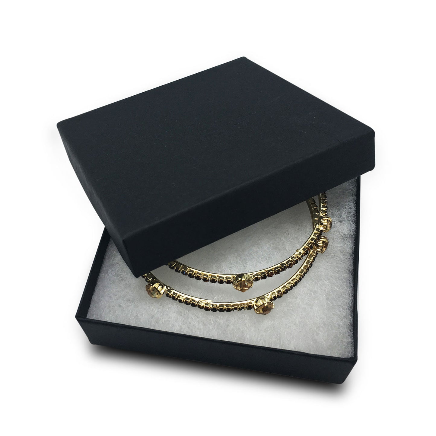 3 1/2" x 3 1/2" x 1" Black Cotton Filled Paper Box