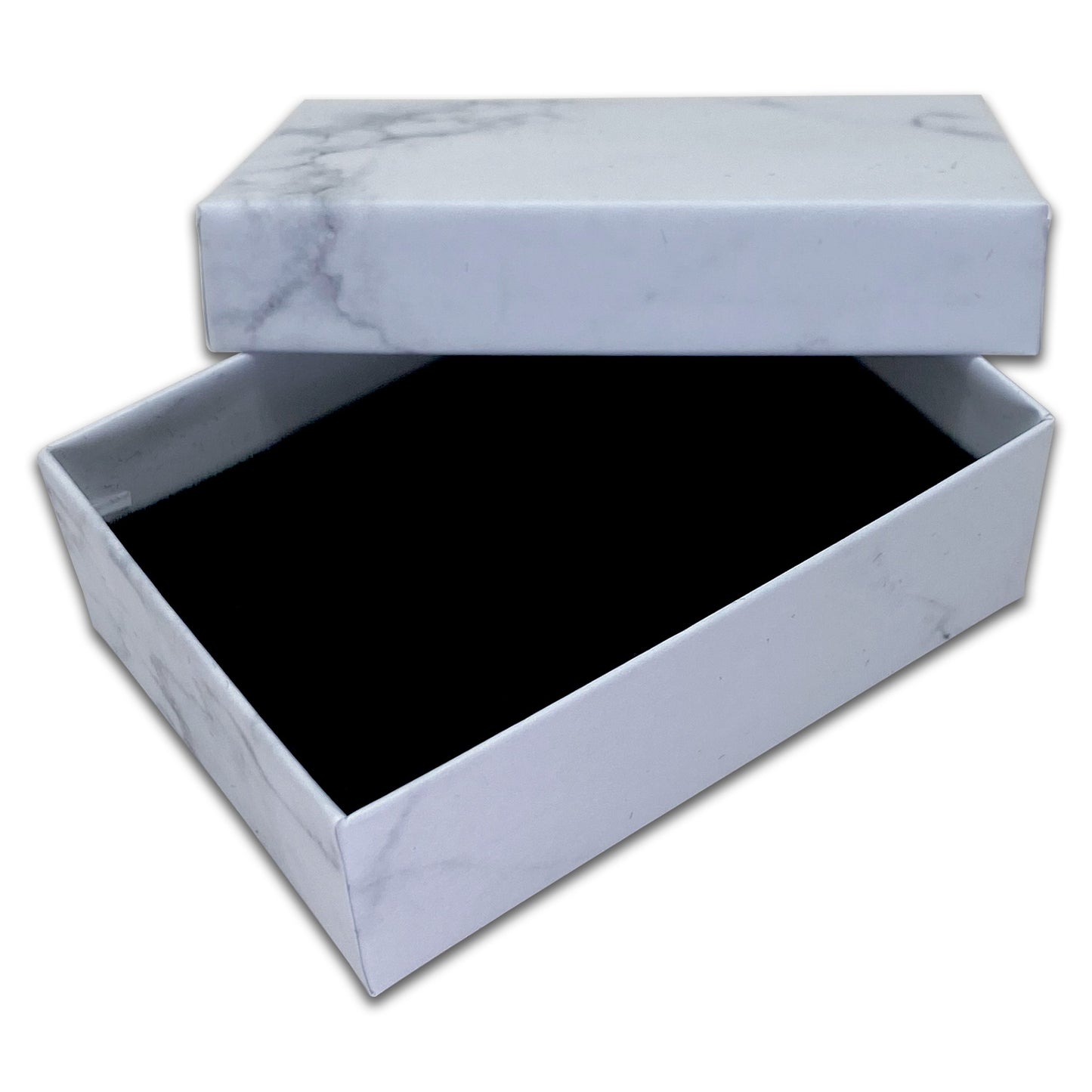 3 1/4" x 2 1/4" White Marble Pendant Paper Box with Black Foam Insert