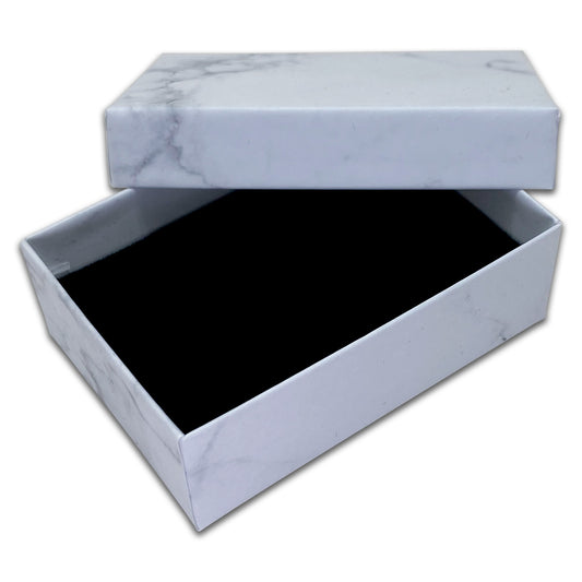 3 1/4" x 2 1/4" White Marble Pendant Paper Box with Black Foam Insert
