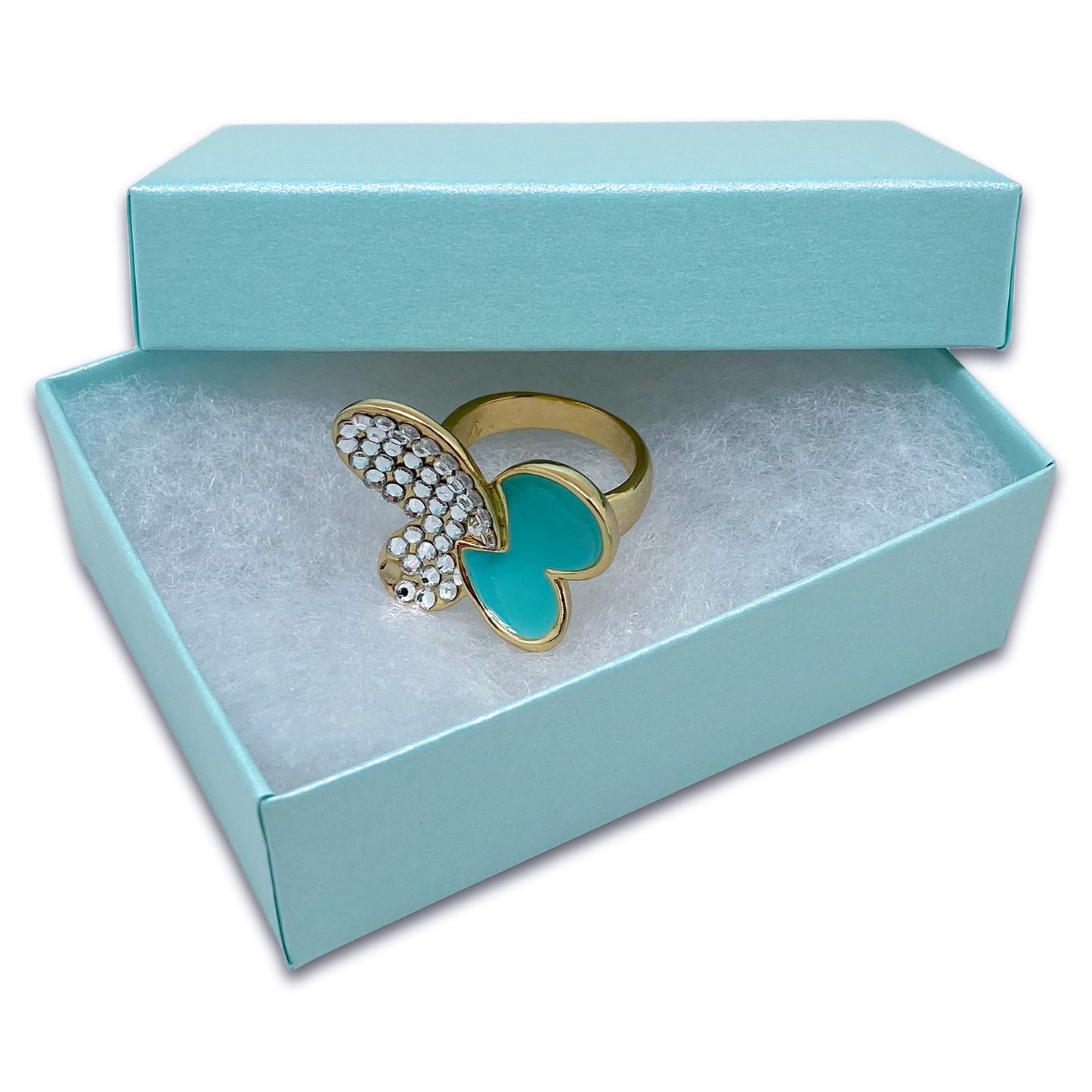 3 1/4" x 2 1/4" x 1" Light Pearl Teal Cotton Filled Paper Box