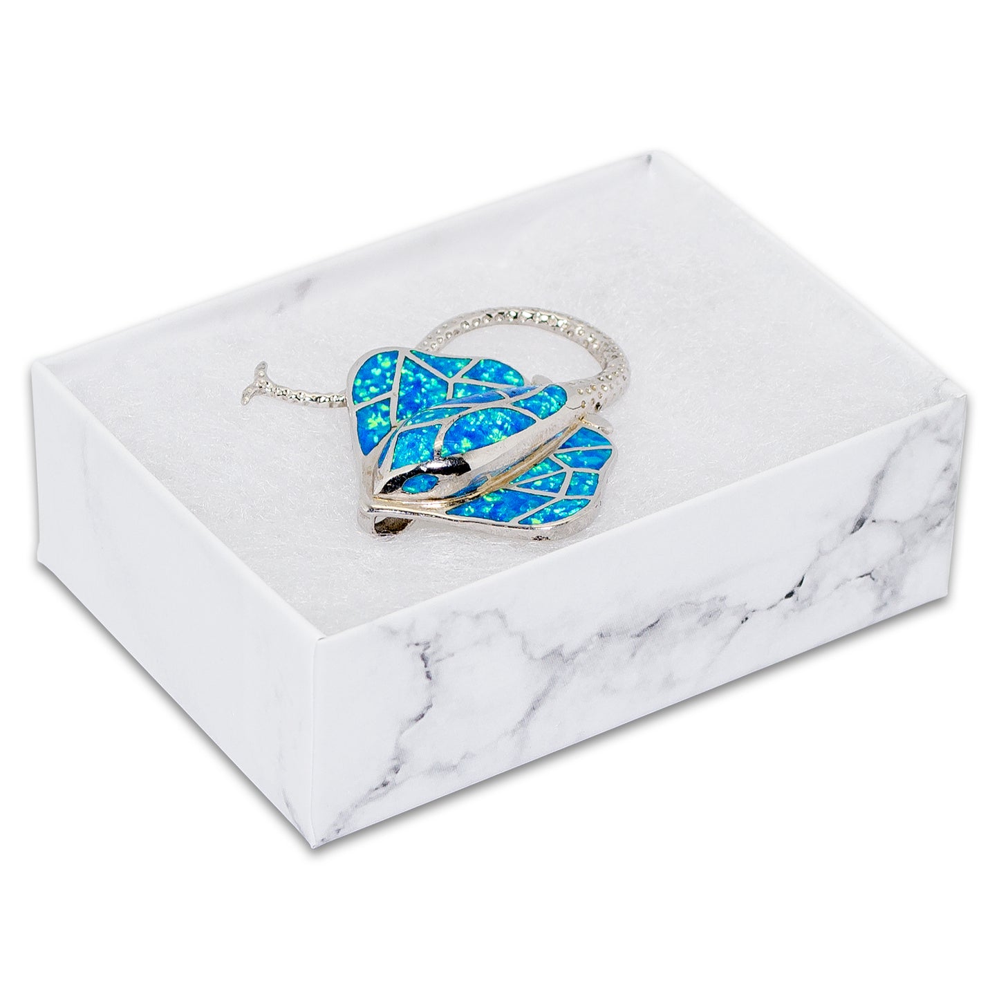 3 1/4" x 2 1/4" x 1" Marble White Cotton Filled Paper Box