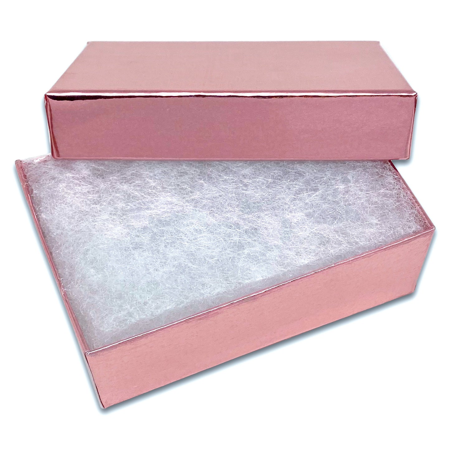 3 1/4" x 2 1/4" x 1" Metallic Rose Gold Cotton Filled Paper Box