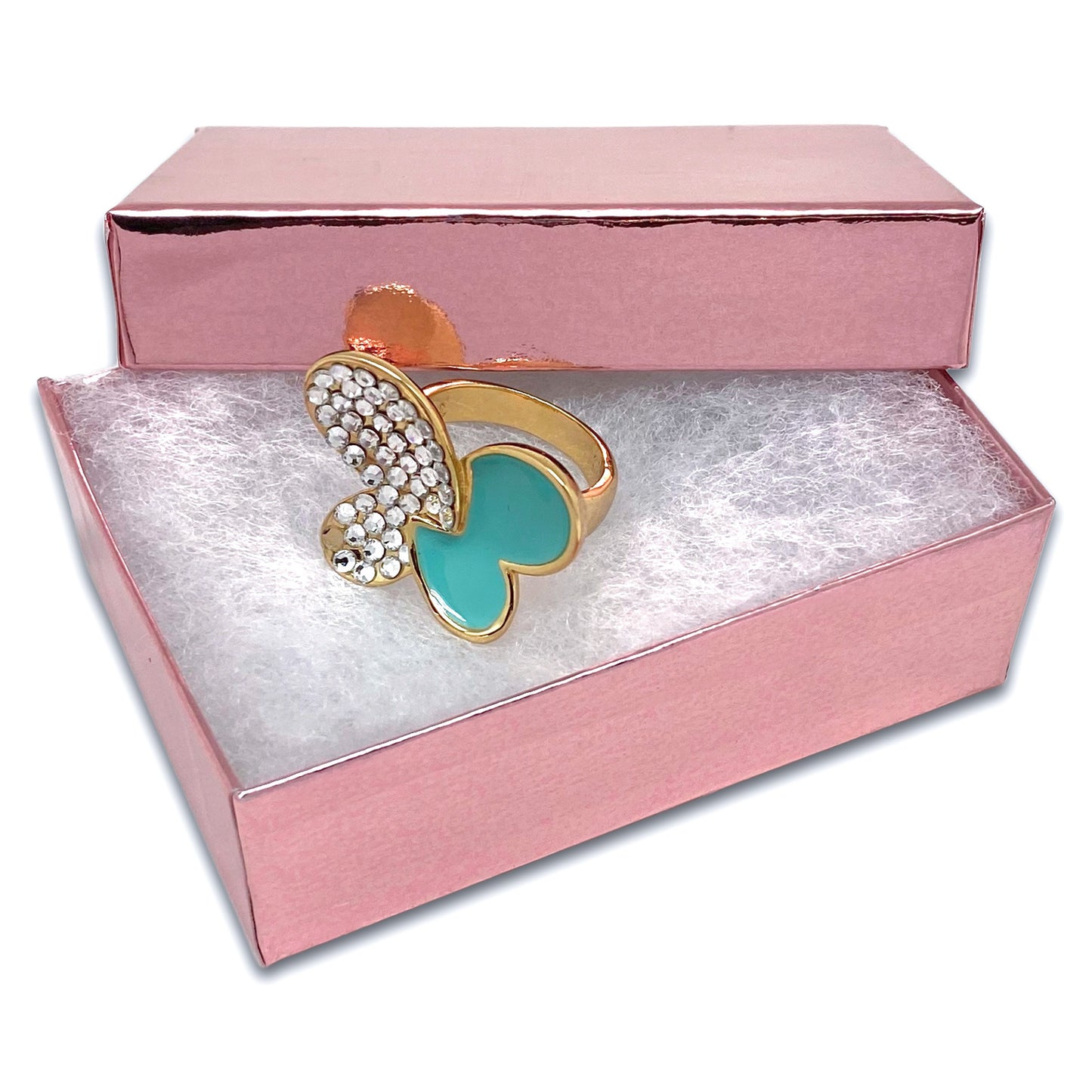 3 1/4" x 2 1/4" x 1" Metallic Rose Gold Cotton Filled Paper Box