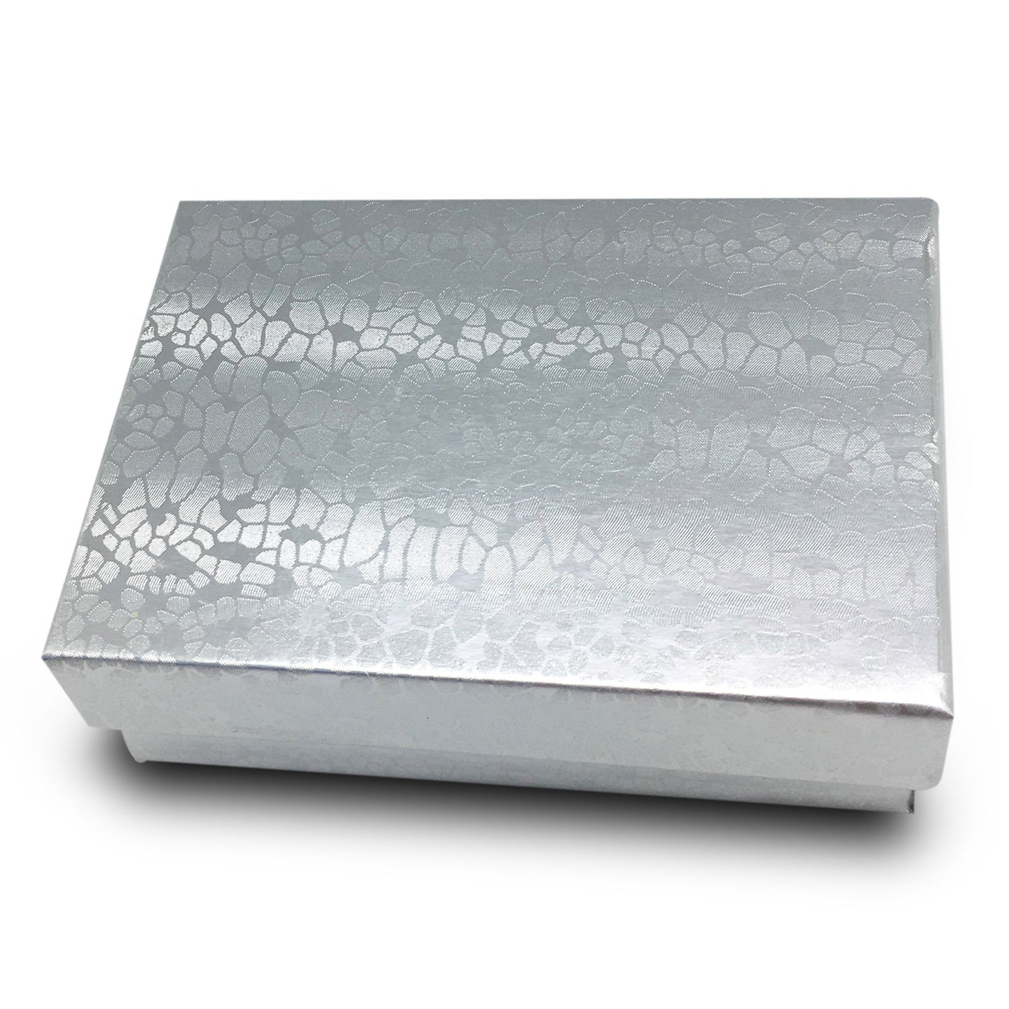 3 1/4"W x 2 1/4"D x 1"H   Silver Cotton Filled Box