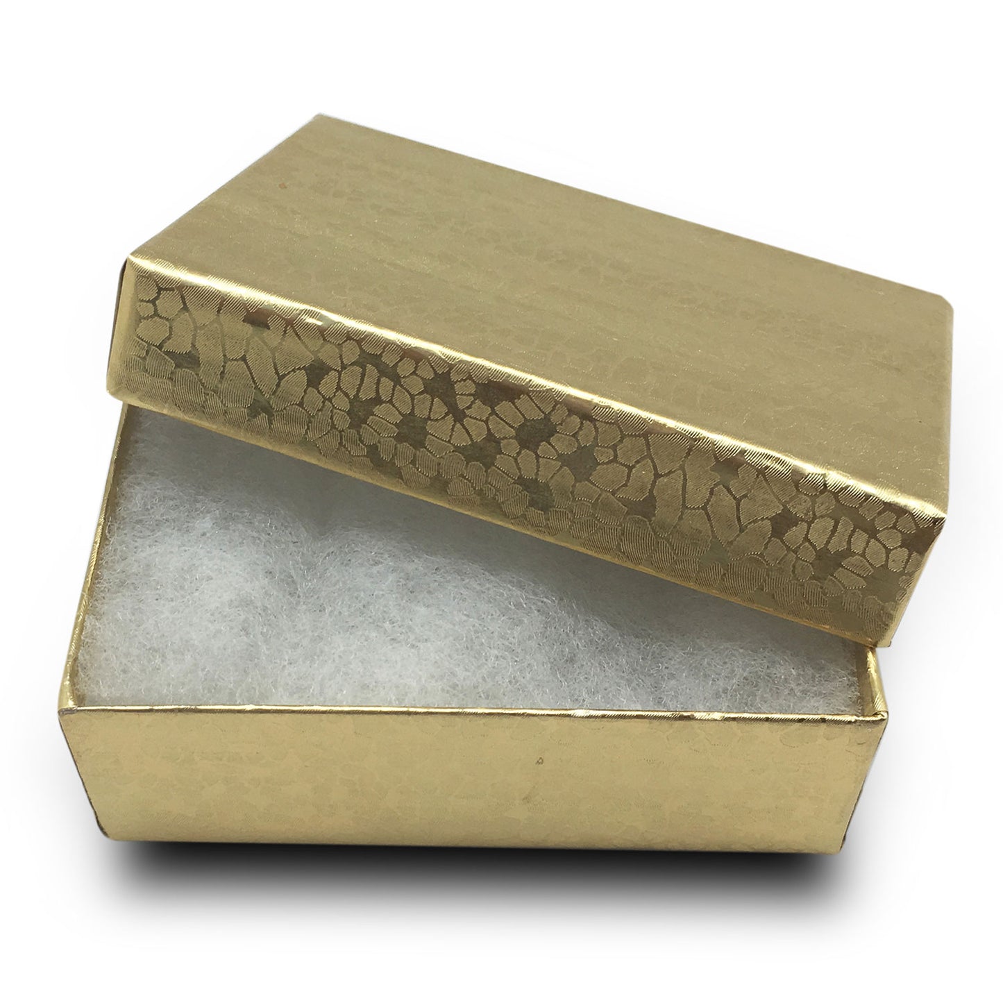 3 1/4" x 2 1/4" x 1" Gold Foil Cotton Filled Paper Box