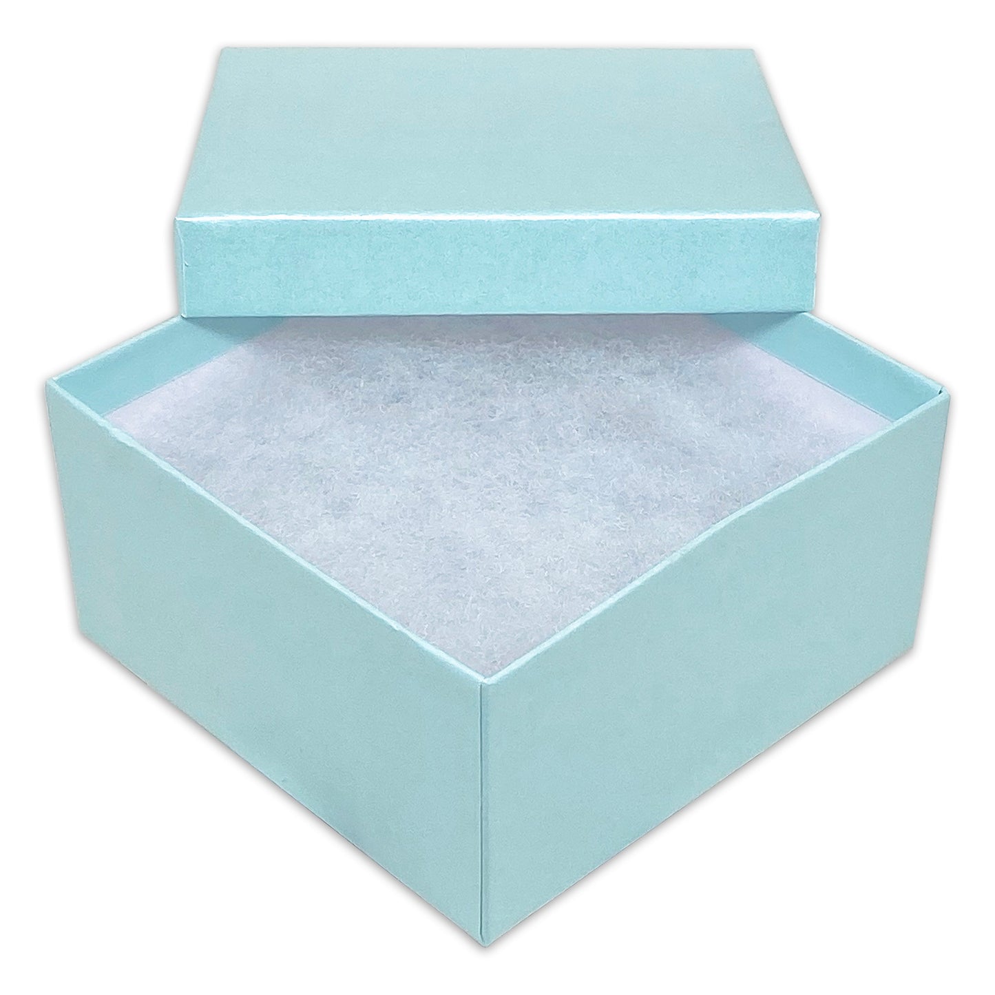 3 3/4" x 3 3/4" x 2" Light Pearl Teal Cotton Filled Paper Box