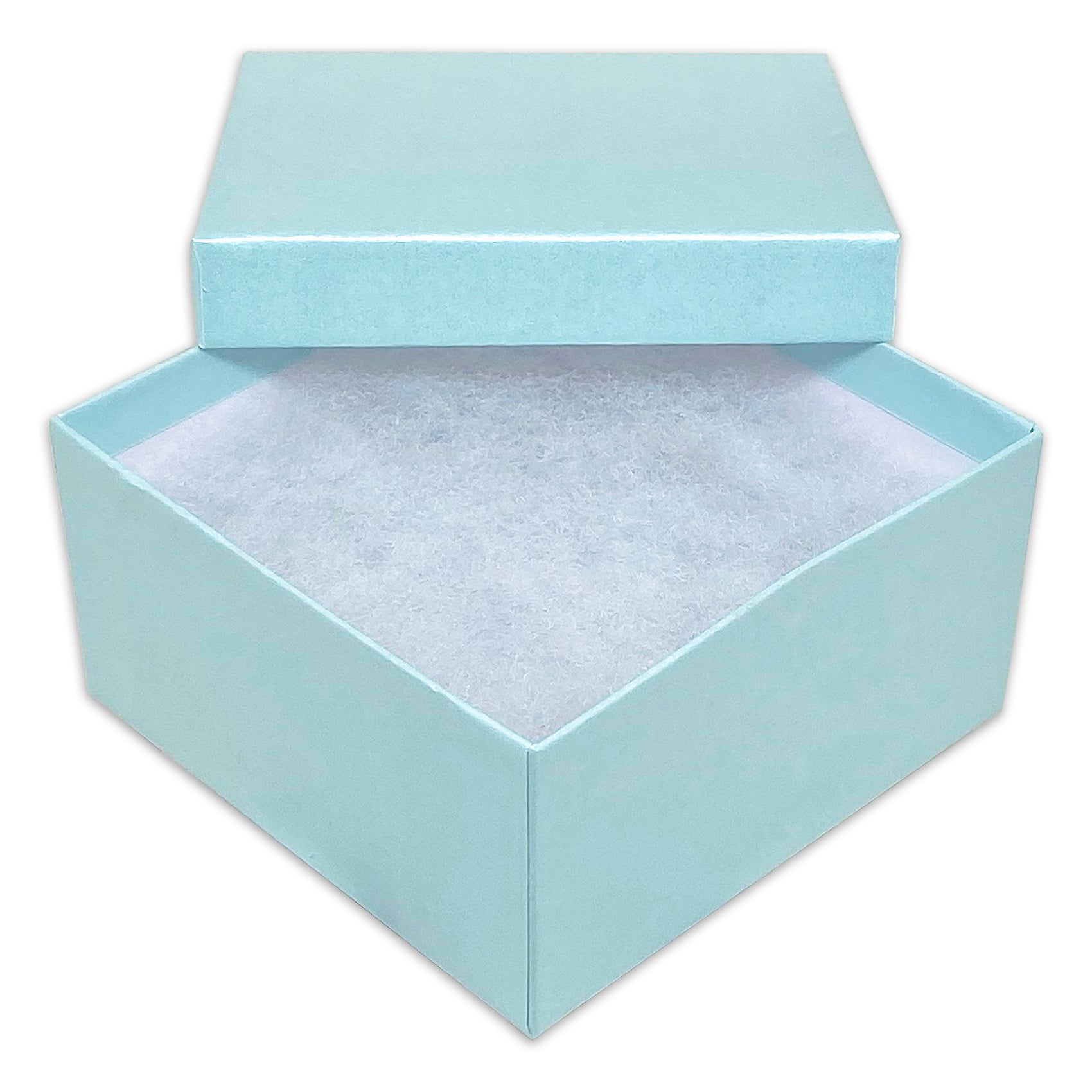 3 3/4" x 3 3/4" x 2" Light Pearl Teal Cotton Filled Paper Box
