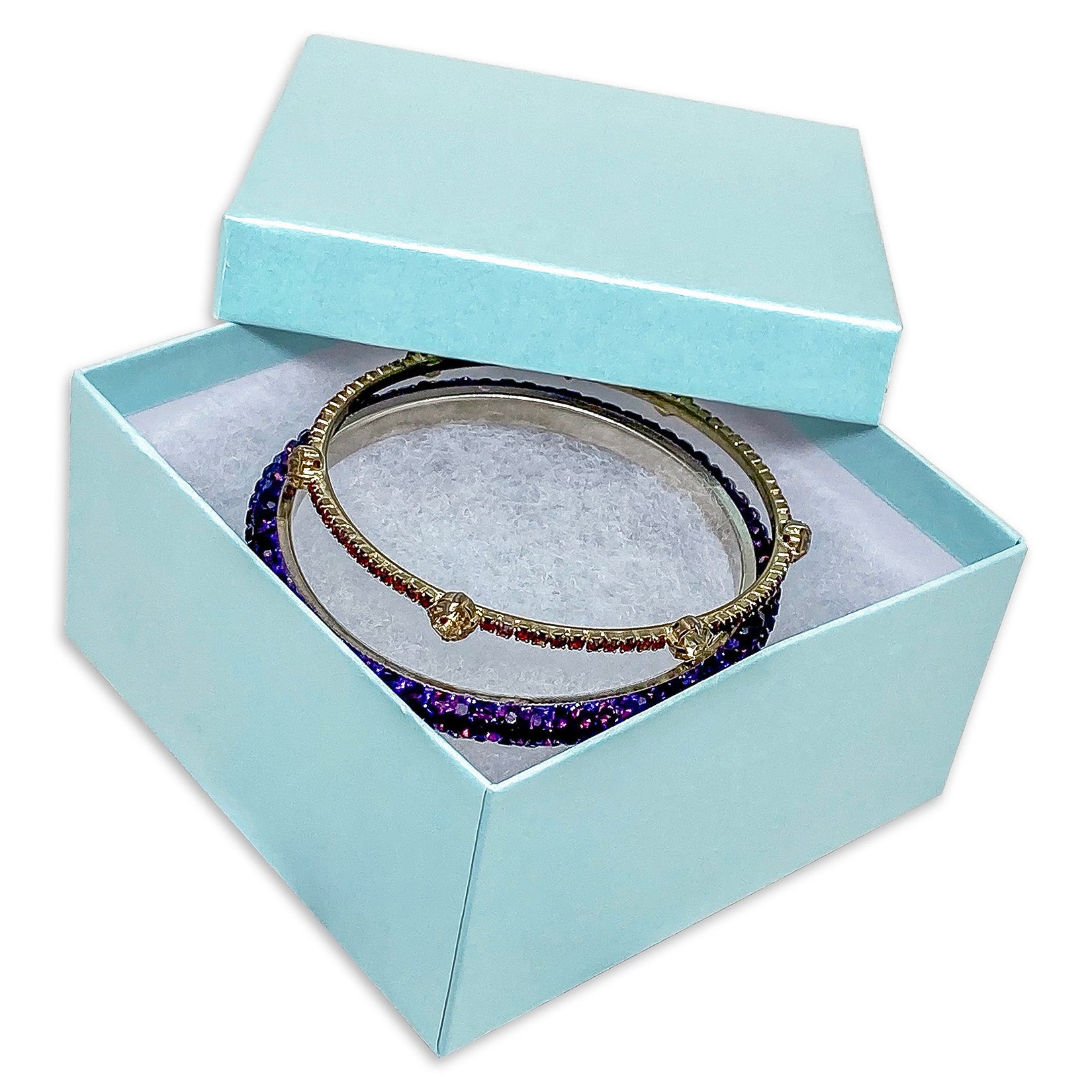 3 3/4" x 3 3/4" x 2" Light Pearl Teal Cotton Filled Paper Box